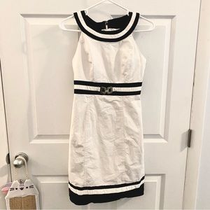 White House Black Market Black and White Sleeveless Shift Midi Dress Size 4